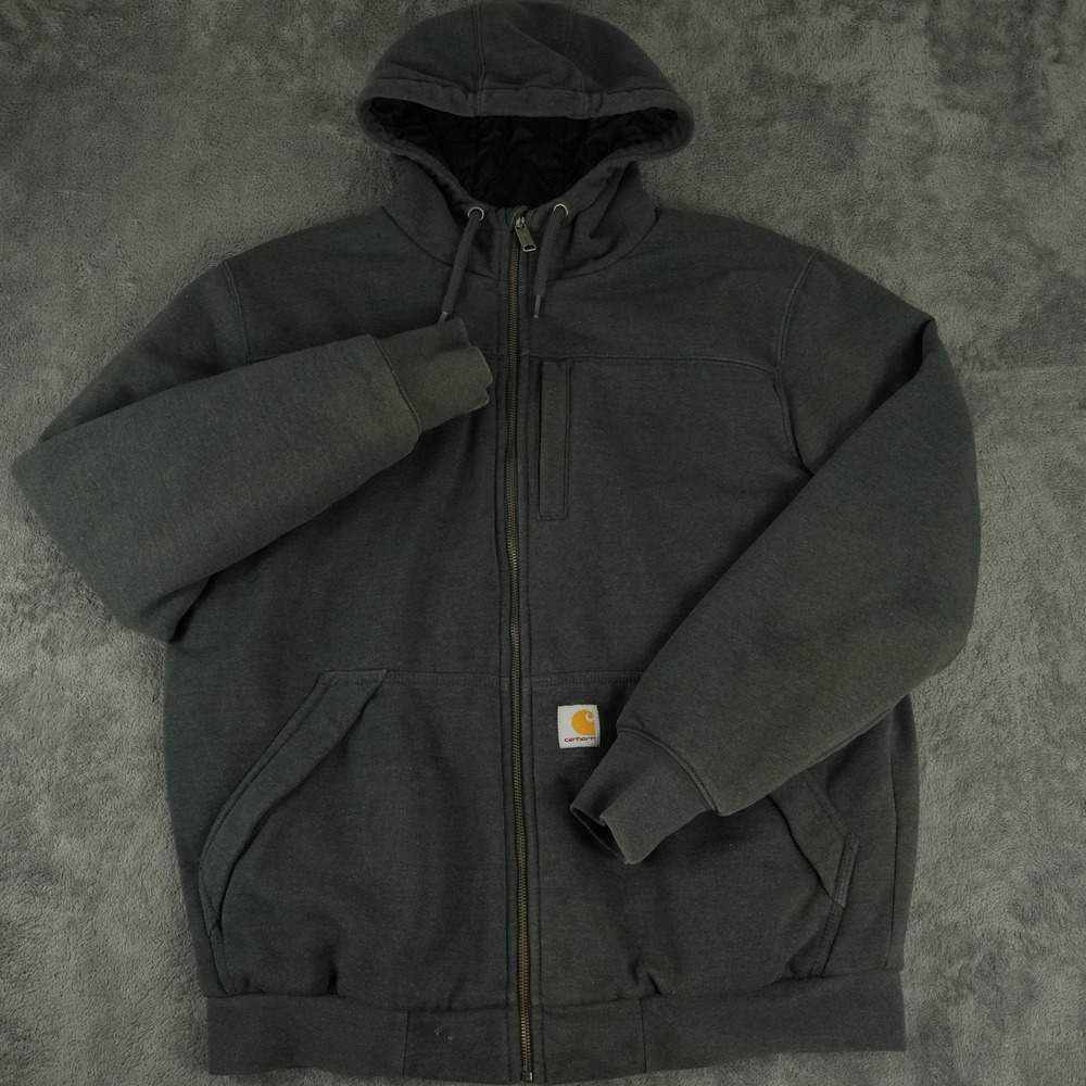 Carhartt Rain Defender Hoodie Men M Gray Full Zip Quilt Lined Relaxed Fit Jacket